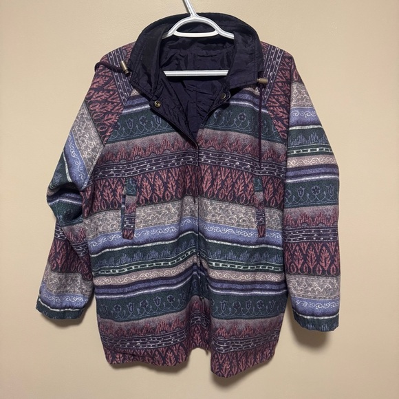Vintage Jackets & Blazers - Vintage 90’s Purple Aztec Print Reversible Jacket